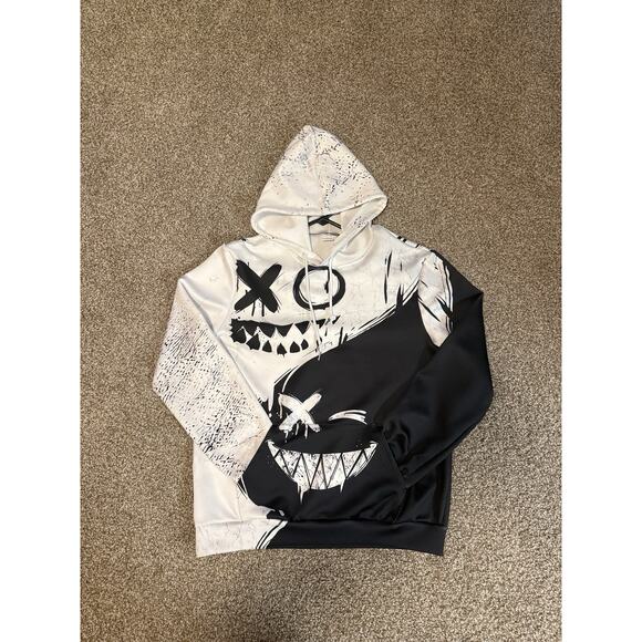 black & white graphic hoodie mens size medium - Picture 1 of 8